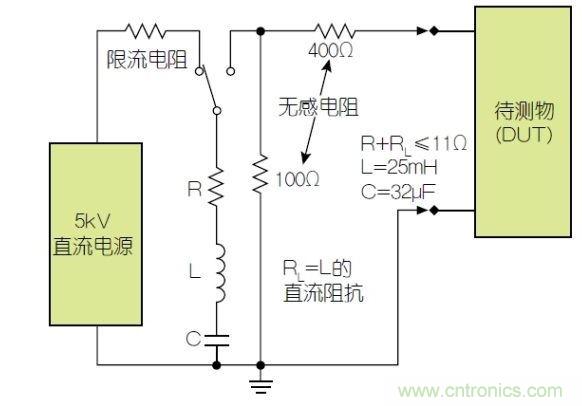除顫器測試配置(注意較大電容)。