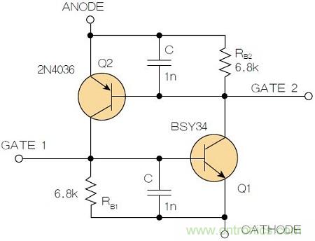 圖2：增加兩個電容值為1nF的SMD陶瓷電容器后，可以在ΔV達到10V的情況下防止導(dǎo)通。