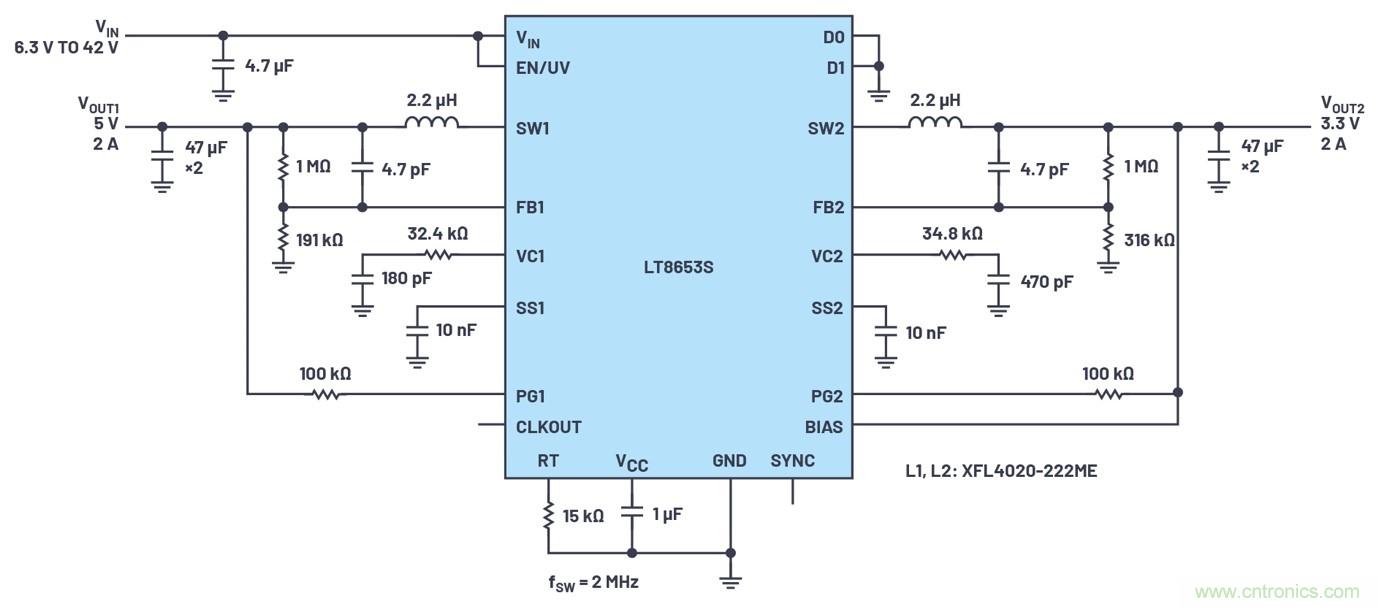 具有6.2 µA靜態(tài)電流的雙通道、42 V、2 A、單片、同步降壓型Silent Switcher 2穩(wěn)壓器