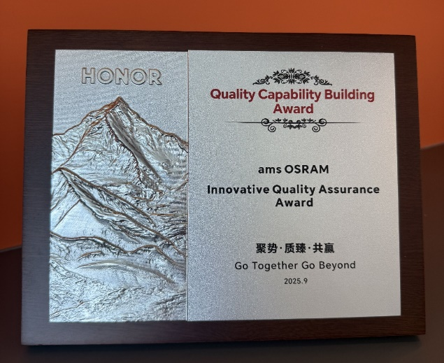 光學(xué)傳感再獲認(rèn)可，艾邁斯歐司朗榮耀本年度唯一獲獎傳感器供應(yīng)商